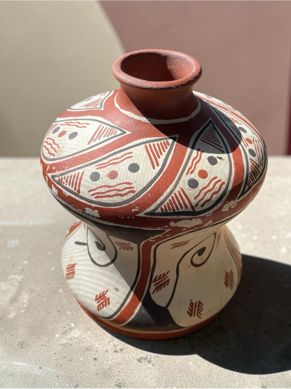 Quibor Lara vintage pottery, Venezuela, hand-painted terracotta ceramic